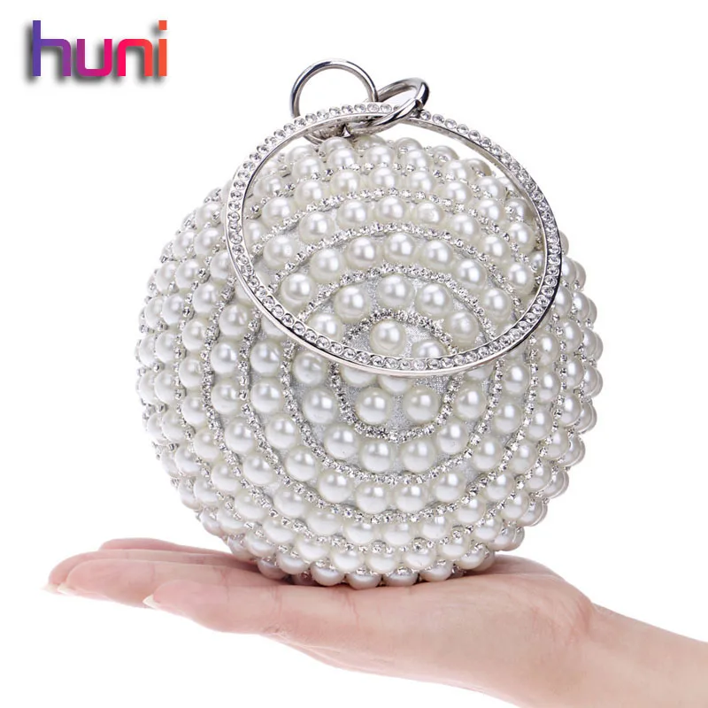 

Хит продаж, новая круглая сумочка HUNI, женское платье ручной работы с жемчугом, вечерняя сумка, Высококачественная сумка для ужина, модная су...