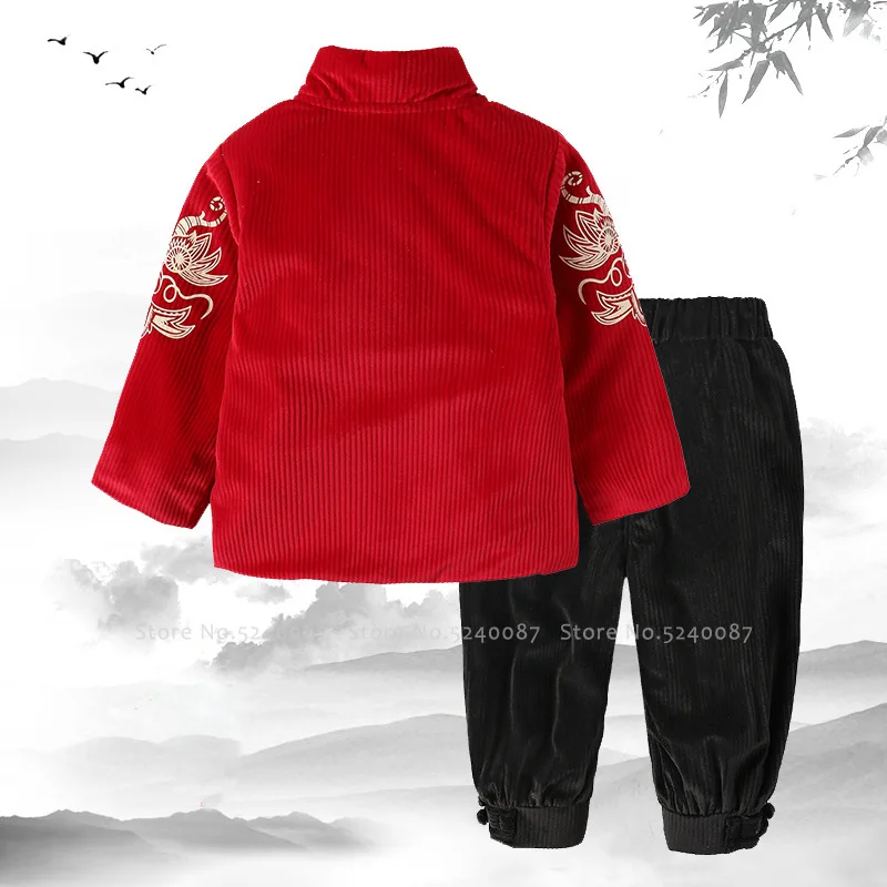 Детское традиционное китайское пальто Hanfu костюм для мальчиков с вышивкой тигра