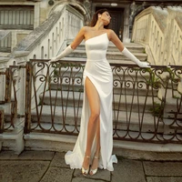 uzn sexy wedding dress one shoulder high split mermaid satin bridal gown cheap simple wedding gowns