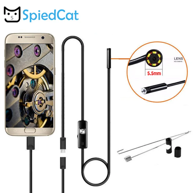 SPIED CAT 1 м мягкий кабель 5 мм мини-объектив Android USB эндоскоп змея осмотр Бороскоп