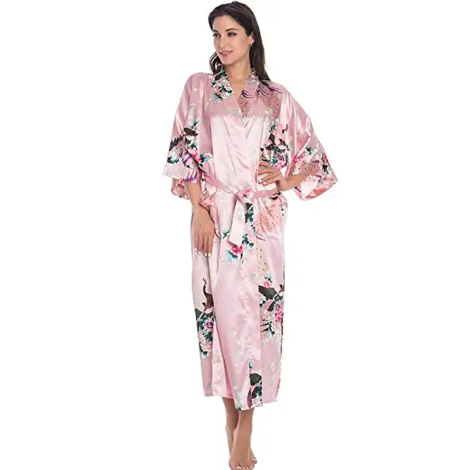 Атласное шелковое летнее кимоно халат удобная мягкая ночная рубашка пижамы