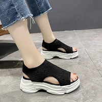 woman high heels summer sandals stretch cloth foot for women shoes comfy women sandals wedge thick bottom ladies sports sandals