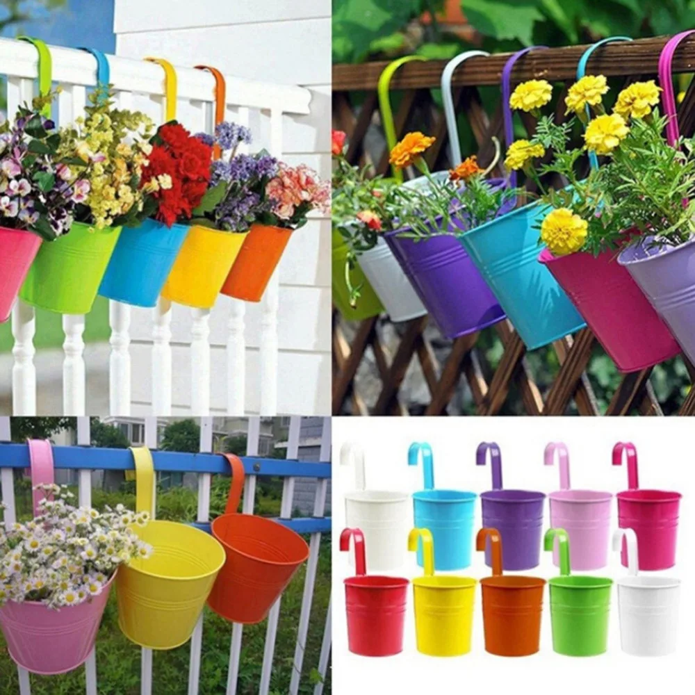 Металлические подвесные горшки ярких цветов для сада балкона настенное