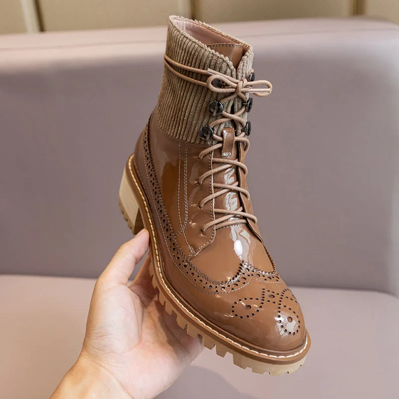 

Royesic Genuine Cow Leath Martin boots women's 2020 British new rider boots mid-tube lace-up thick-soled motorcycle boots