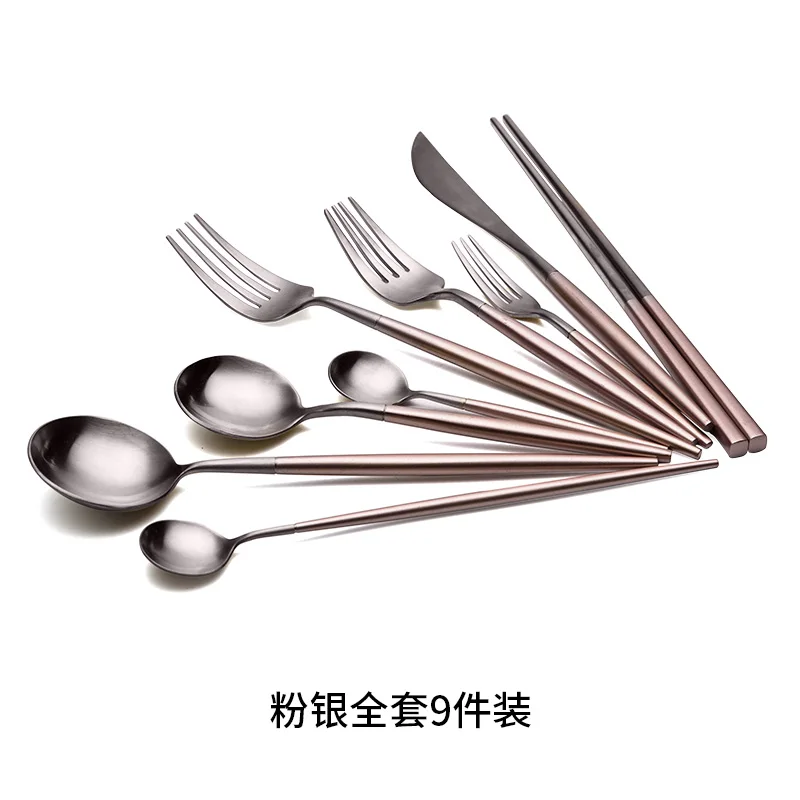 

Stainless Steel Cutlery Set Reusable 9Pcs Pink Gold Knife Fork Spoon Western Tableware Set Kitchen Dinner Flatware Set MM60CJ