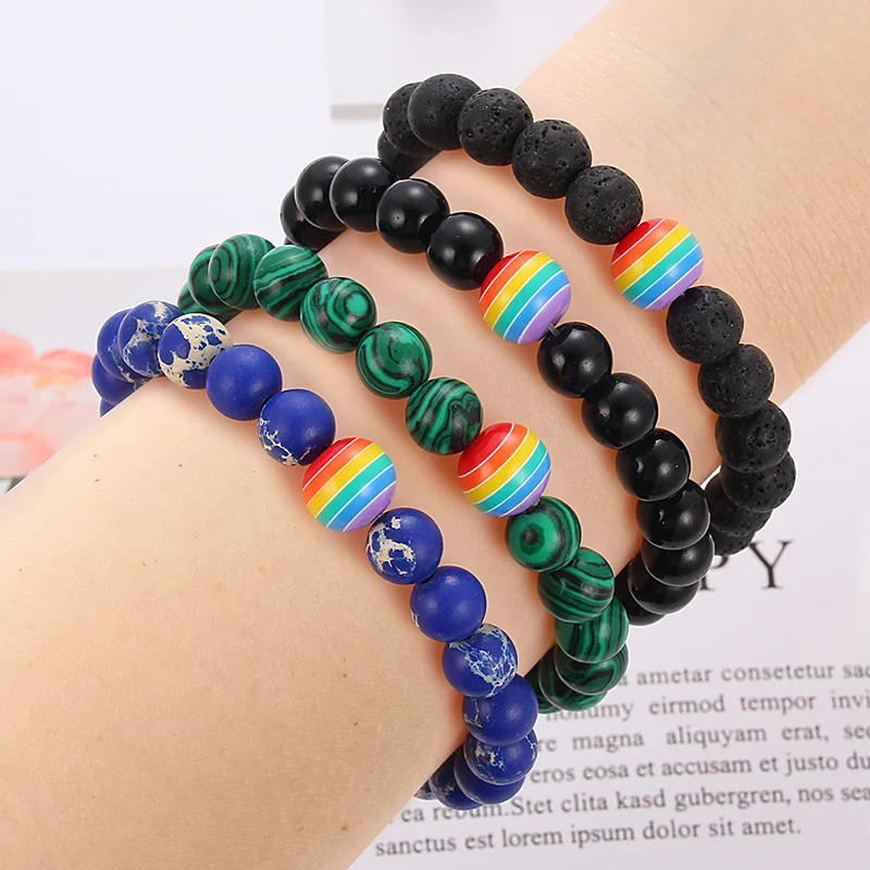 Женские и мужские браслеты с радужными камнями |