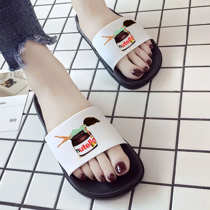 

2021 Women Flat Slippers Indoor Bathroom Anti-slip Shoes Peanut Butter Pattern Summer Beach Soft Sole Slide Sandals Leisure Lad