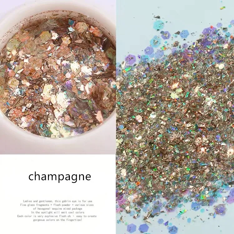 Champagne MAXIMA лазерные блестки для ногтей шестиугольные розовые светящиеся хлопья 3D украшение ногтей кончик градиент красочная пудра для ногтей - Цвет: Champagne