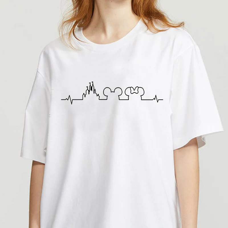 

Women T Shirt Female Cat Heartbeat Print Tshirt Harajuku Short Sleeve White Tshirt Round Neck Summer Women Tshirt Oversized