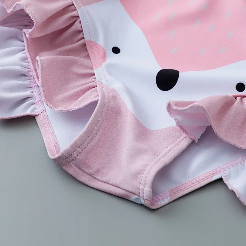 

Summer Style Girls Swimwear Lotus leaf Girls Long sleeves Swimming Suits with Cap Children quick-drying Swimwear Beach wear