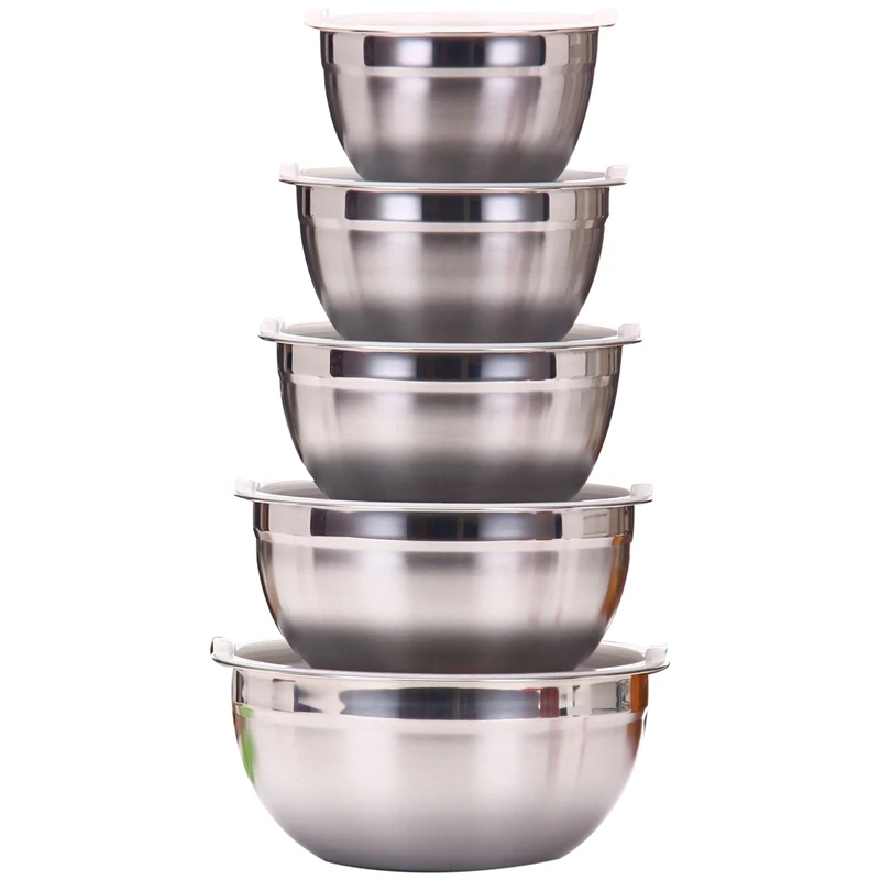 

Retail Stainless Steel Salad Bowl with Lid Food Mixing Bowl DIY Cake Bread Mixer Kitchen Utensil Bowl Cooking Tool