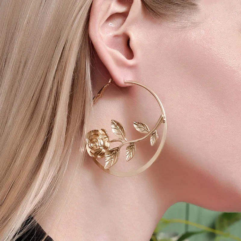 

Round Rose Hoop Earrings Fashion Personality Temperament Ear Jewelry