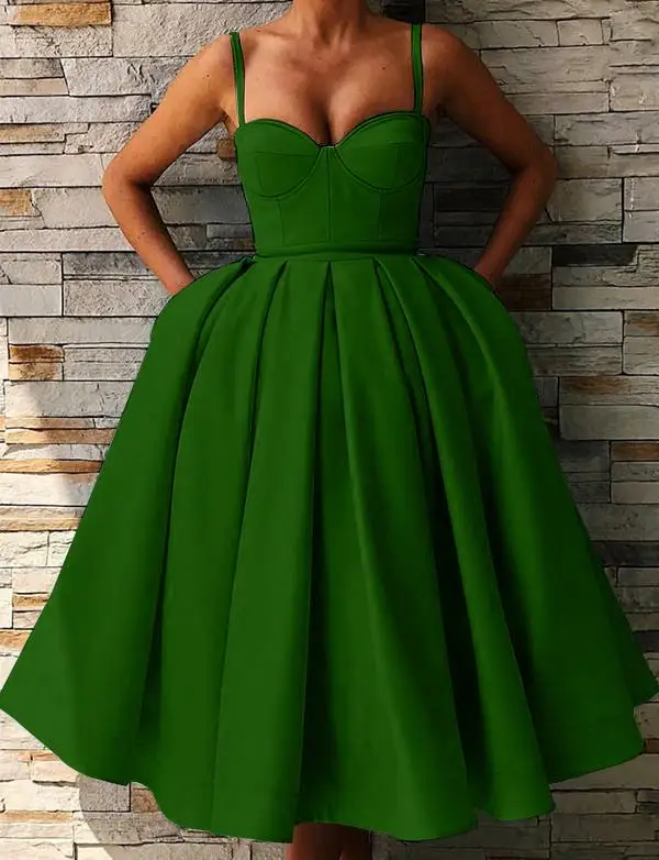 CloverBridal ТРАПЕЦИЕВИДНОЕ атласное платье по колено Бальные платья 2021 с карманами