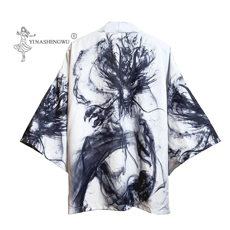 

Japanese Kimonos Men Women Dragon Harajuku Anime Print Loose Shirts Cardigan Costume Samurai Japan Coat Leisure Streetwear Suit