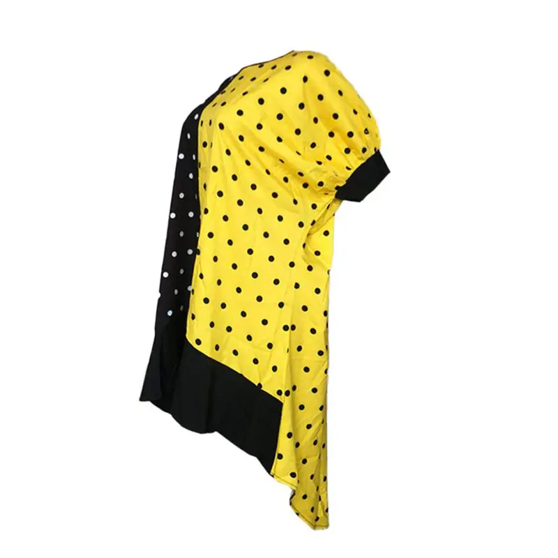 Женское платье большого размера свободное желтое черное в горошек с высокой