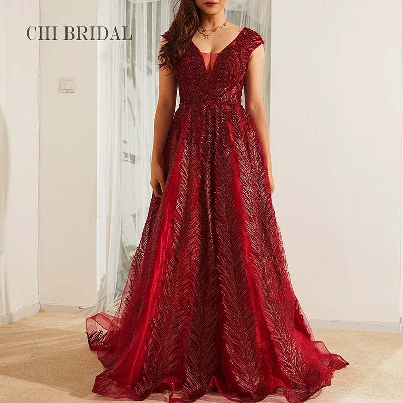 

Новое винтажное красное Прозрачное платье с V-образным вырезом, рукавами на плечах, многослойное Сетчатое вечернее платье, украшенное бусин...