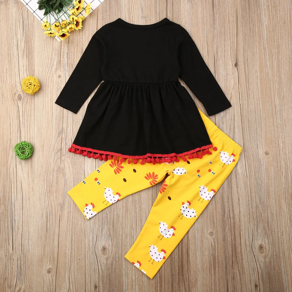 

Autumn Kids Baby Girls Thanksgiving Long Sleeve Tassel Top Dress +Long Leggings Pants Clothes Outfit Set