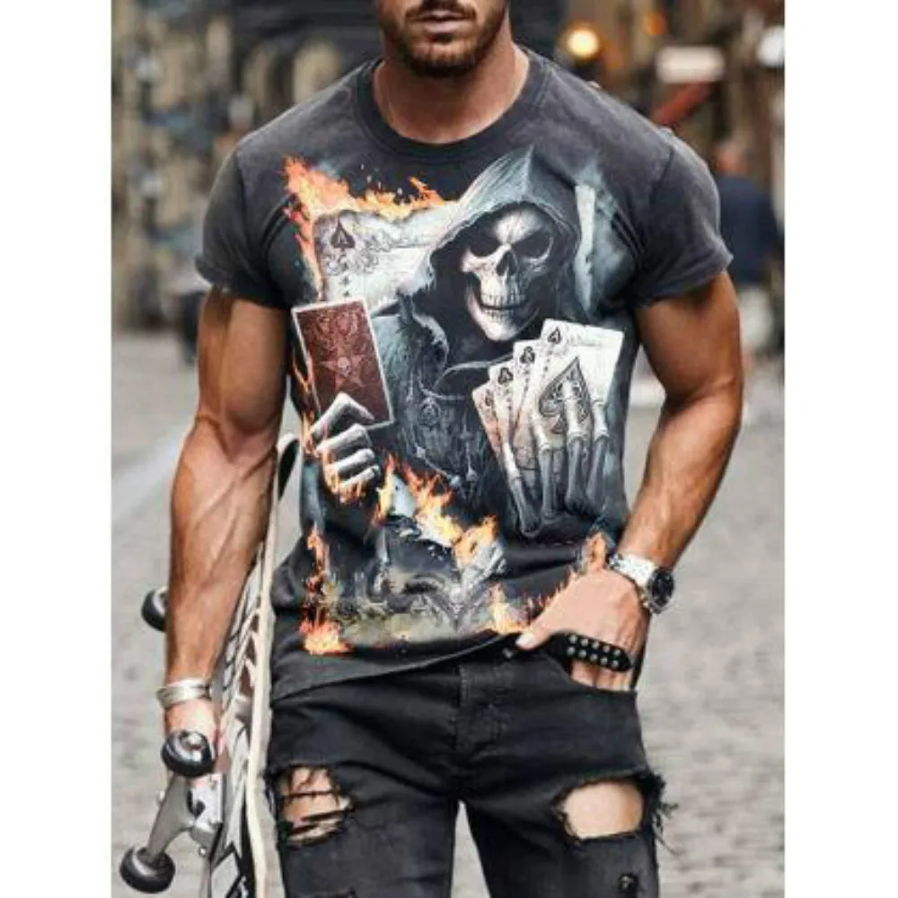 

Retro 3D printing T-shirt men's skull print O-neck short-sleeved shirt fashion street style 2021 hot new wholesale