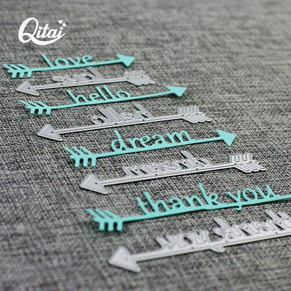QITAI Hearts and Arrows Metal cutting dies words Love/Hello/Dream/Thank you DIY Scrapbooking card craft Creative Decoration D202|Вырубные