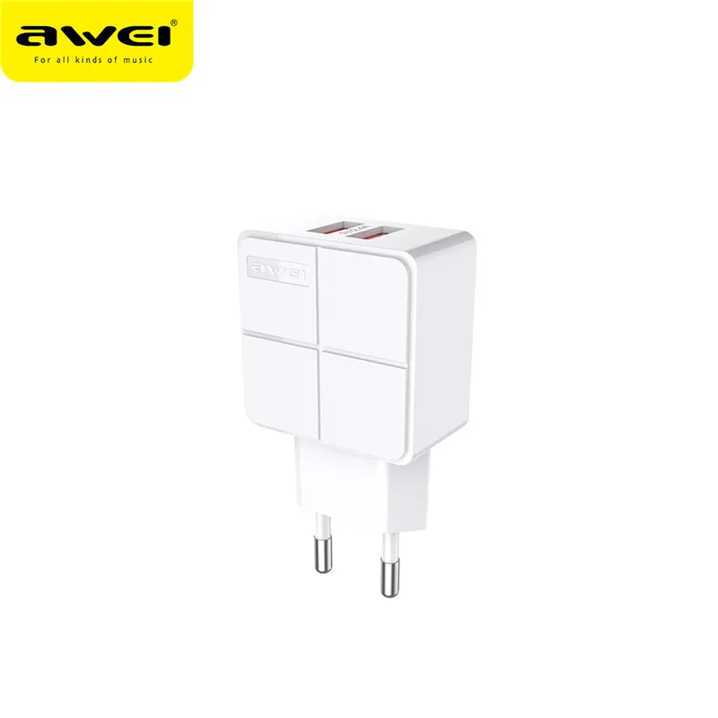 AWEI Dual USB зарядное устройство для телефона, быстрая зарядка, 5 В/2,4 А, ЕС, быстрое настенное зарядное устройство, адаптер, ЕС, мини разъем для iPhone 11, samsung, Xiaomi