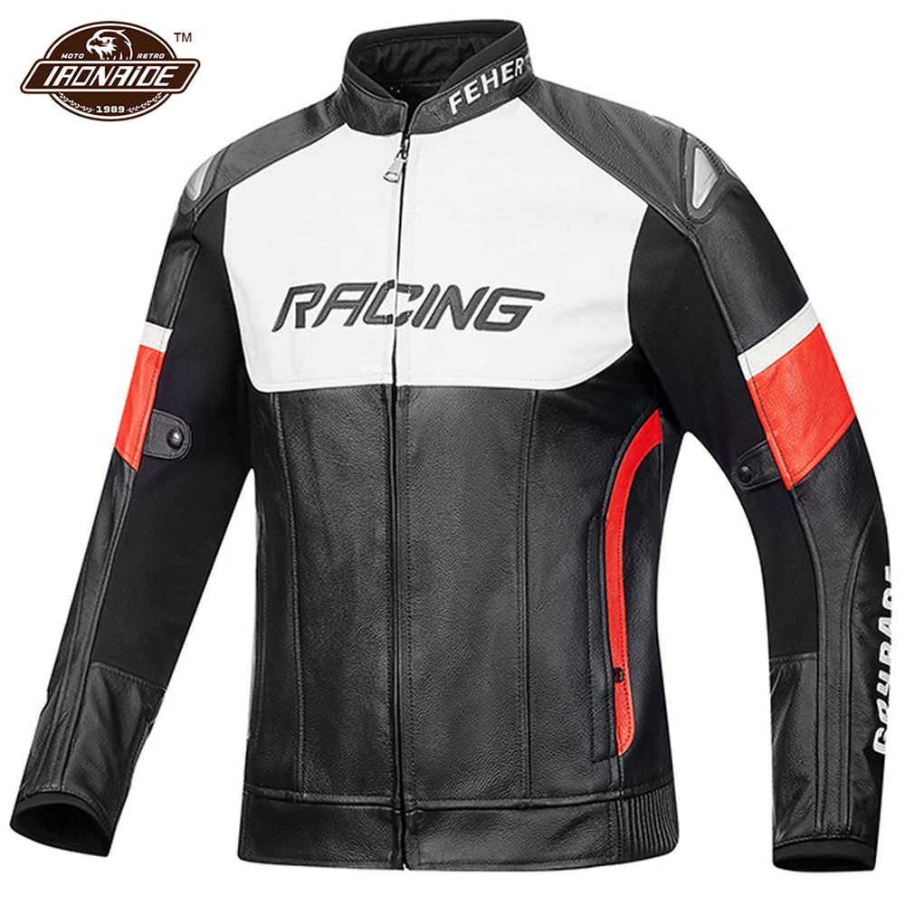 

Cowhide Leather Motorcycle Jacket Man Chaqueta Moto Wearable Motocross Jacket Retro Moto Protection for Winter M-4XL