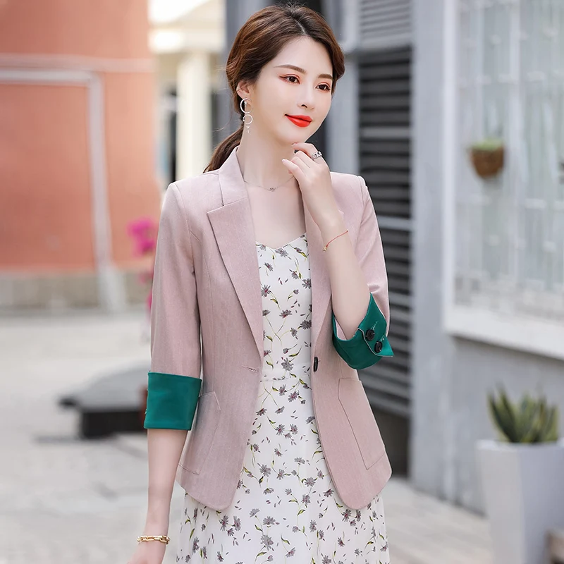 

Work clothes contrast color medium sleeve women's oversize color coat short sleeve women's jacket summer oversize casual coat