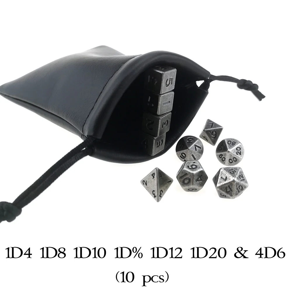 10 мм Мини DND металлические кости 7 Die набор + 3 Extra D6s всего шт Античная Серебряная
