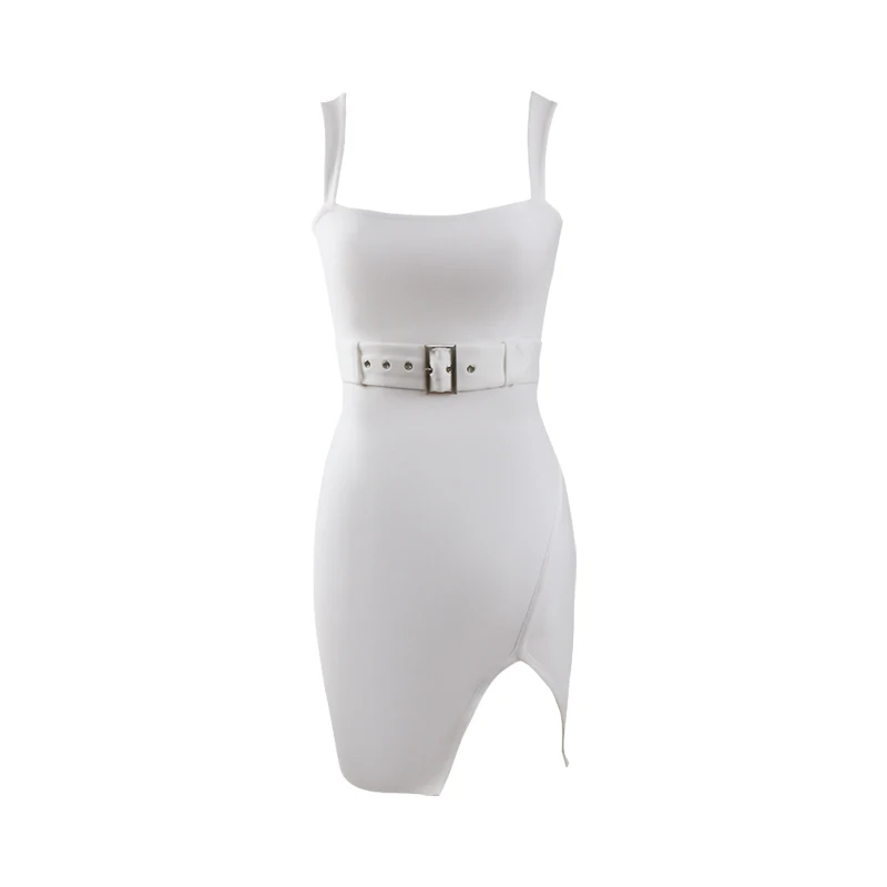 

Hot Sale Chic Women Summer White Sexy Sleeveless Tank Belt Elegant Evening Party Mini Bandage Dress