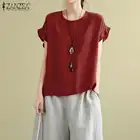 Повседневная Рабочая Рубашка ZANZEA с оборками, модная летняя блузка, Женская туника с коротким рукавом, топы, женские свободные однотонные Блузы 2021