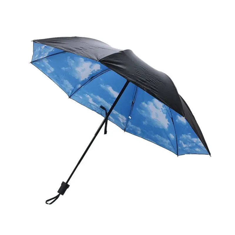 Summer Folding Rainy Umbrella Anti-UV Rainproof Umbrellas Sun Protection Parasol Blue Sky White Clouds Printed Female | Дом и сад