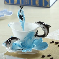 fashion japanese and korean personality enamel dolphin creative coffee cup elegant ceramic mug
