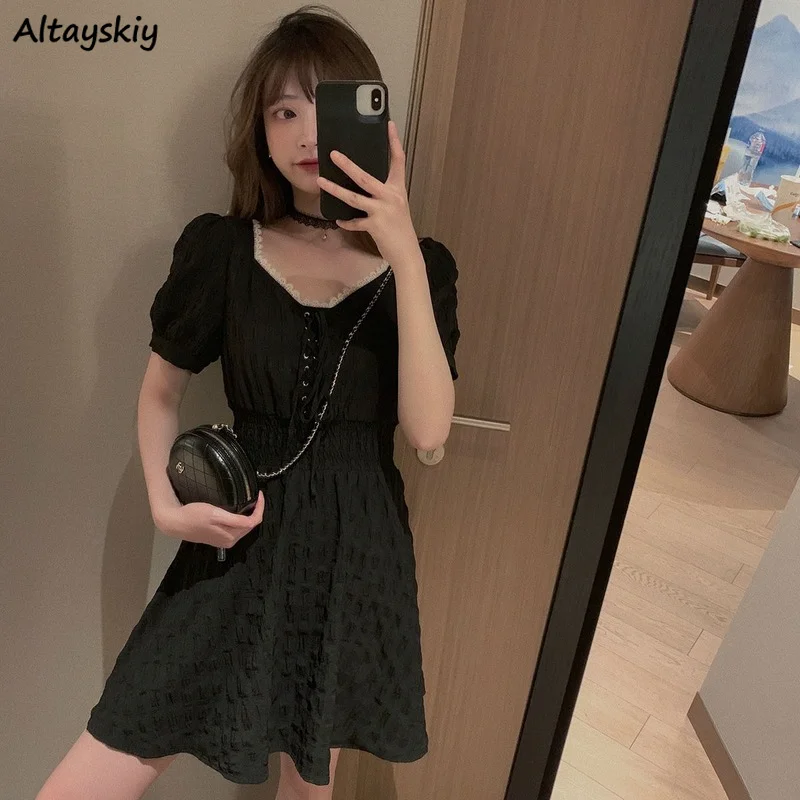 

Платье женское, с V-образным вырезом и пышными рукавами, с высокой талией