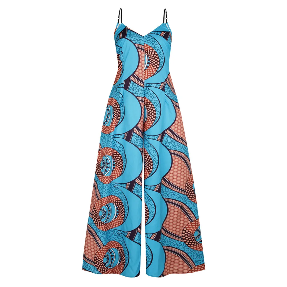 

Ethnic African Style Women's Wide Leg Jumpsuit Fashion Casual V-neck Rompers Women Party Print Sexy Streetwear Playsuits 2021
