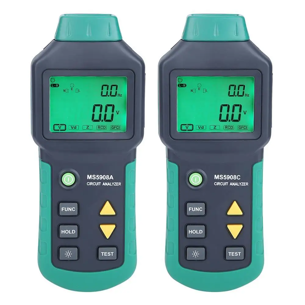 Анализатор цепей с ЖК-экраном AC100-240V MASTECH MS5908A/MS5908C с тестером напряжения GFCI RCD и инструментами mastech ms6818 для розеток.