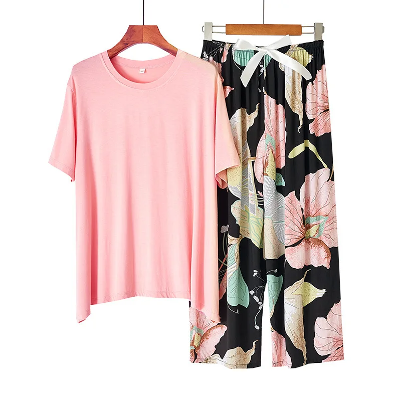 Pajamas Women's Short Sleeve Modal Nightgown & Sleepstirts Simple Comfortable Flower Home Clothes Ankle-Length Pants Sleepwear