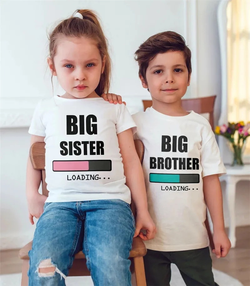 Футболка с надписью Big Brother/Sister Loading Для малышей и детей мягкие топы футболки