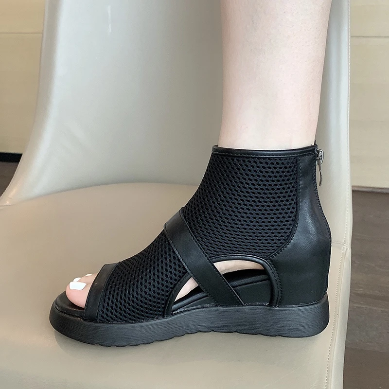 

Women Peep Toe Sandals 2021 Wedges Casual Mesh Slides Fashion Summer Female High Heels Shoes For Ladies Platform Sandals Shoes