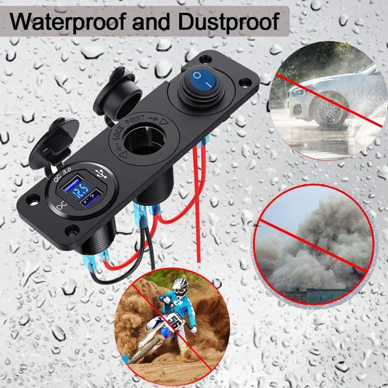 

Dual USB Car Charger Socket Panel Cigarette Lighter Socket Splitter Voltmeter Independent Switch 12V-24V Car Boat Truck