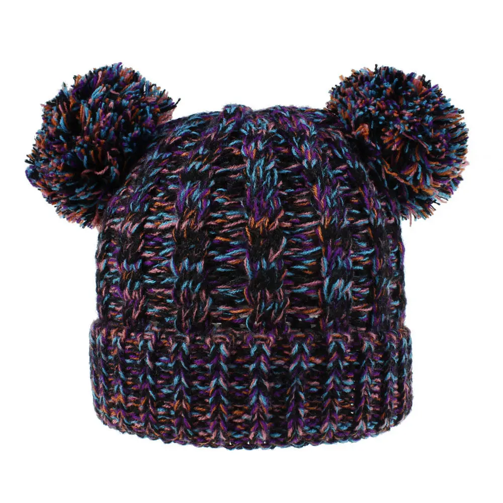 12 Black blue orange Теплые зимние трикотажные изделия для мальчиков и девочек, детская вязаная шапочка с помпонами, Зимние трикотажные шапки, однотонная теплая Милая шапка H198D - Цвет: 12 Black blue orange