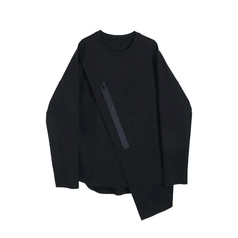 EWQ / men's wear 2020 vintage spring new Double-deck Lining Irregular Niche Long Sleeve T-shirt black round collar tops 9Y1010 | Мужская