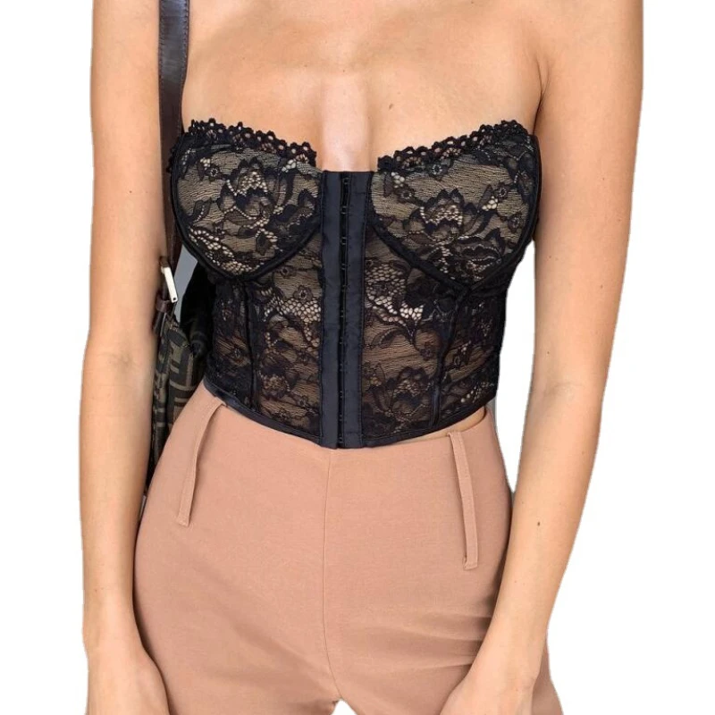 

Tube Top Sexy See Through Hollow Lace Sexy Lingerie Strapless Push Up Bra Strapless Lace Bandeau Crop Tank Seamless Underwear