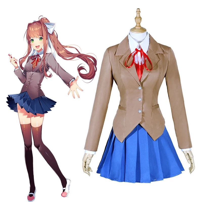 Doki клубный косплей Monika Sayori Yuri Natsuki карнавальный костюм школьная форма