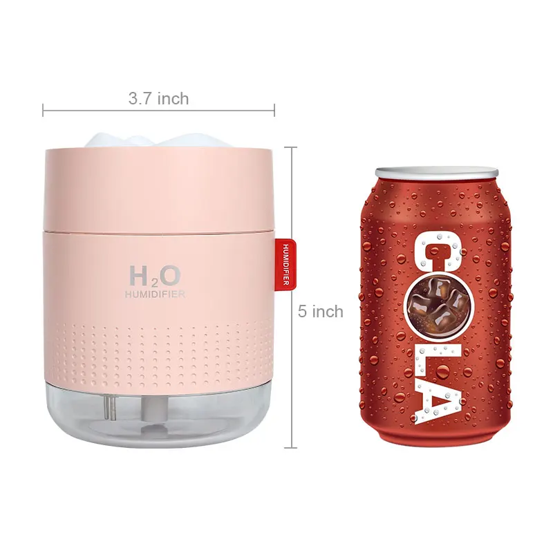 

Snow Mountain Humidifier Cool Mist 500ml USB Powered Whisper-Quiet Operation Automatic Shut-Off Night Light Function Pink