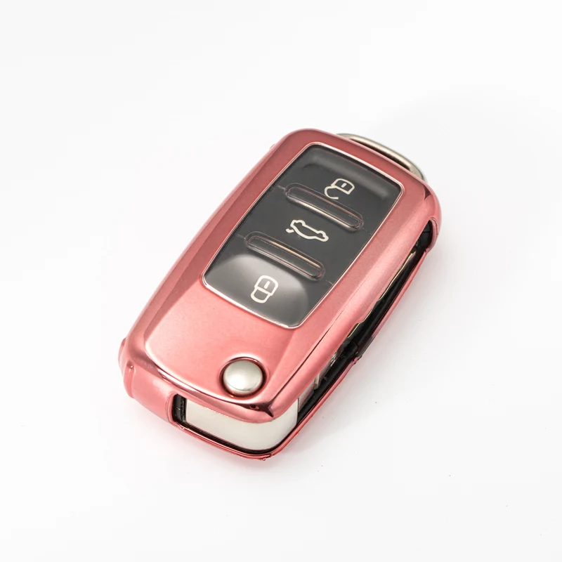 Мягкий TPU чехол для автомобиля чехол КРЫШКА ДЛЯ Vw Jetta Golf Passat Beetle Polo Bora 2/3 кнопки дистанционного флип аксессуары для ключей брелок для ключей - Название цвета: A-pink