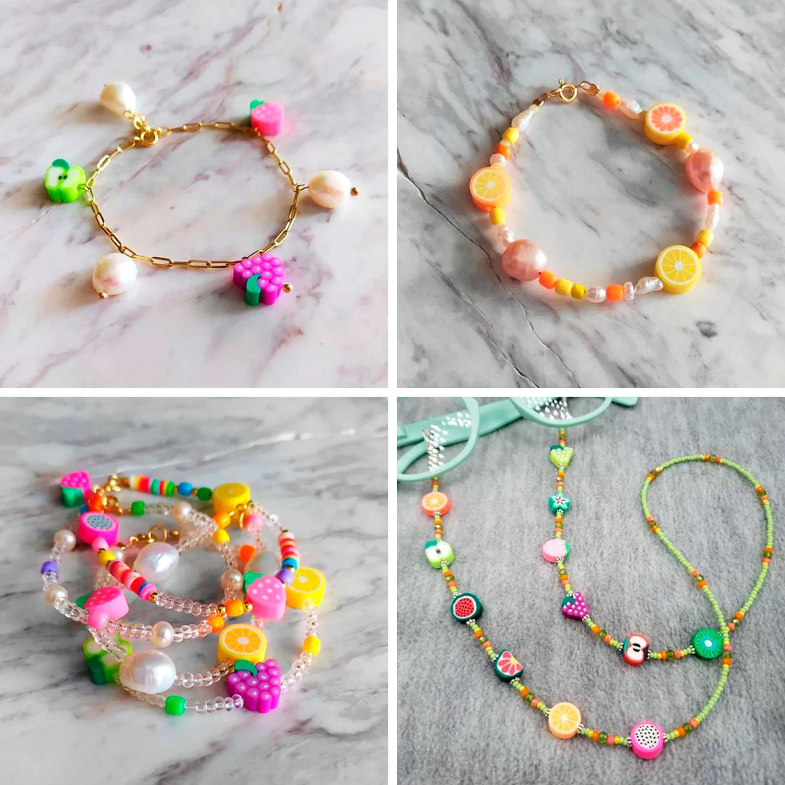 

225Pcs Fruit Mixed Shapes Handmade Polymer Clay Beads Mixed Color Bracelet Heishi Beads for Ring DIY Jewelry Making Accessories