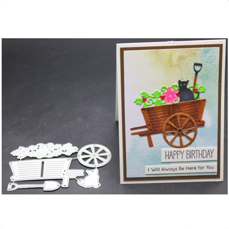 Металлические Вырубные штампы для скрапбукинга трафареты кошка цветок тележка