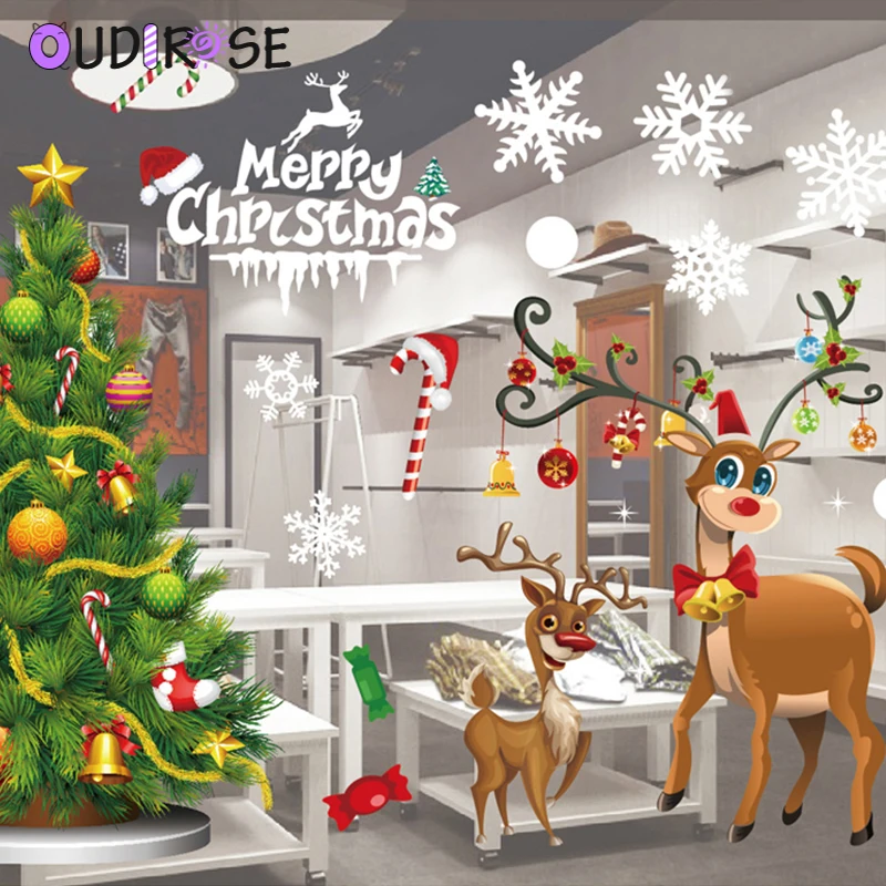 OUDIROSE Счастливого Рождества окна стекла съемные наклейки на стену