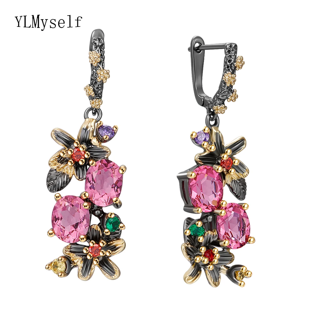 Симпатичные Новые висячие серьги с красными розовыми кристаллами цветами