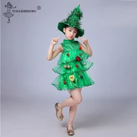 girls kids green tree hat dress cosplay halloween dresses party costumes purim elf cosplay xmas santa claus christmas carnival