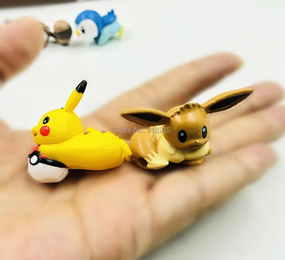 8 шт. Pikachu Eevee Mimikyu Ditto Piplup Sentret Медленный 6 см ПВХ животных кабель протектор фигурки розничная